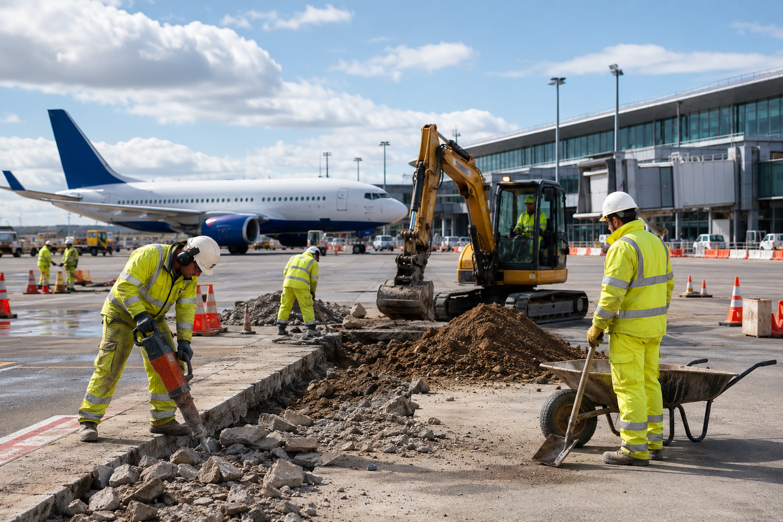 Airside construction works at an operational airport