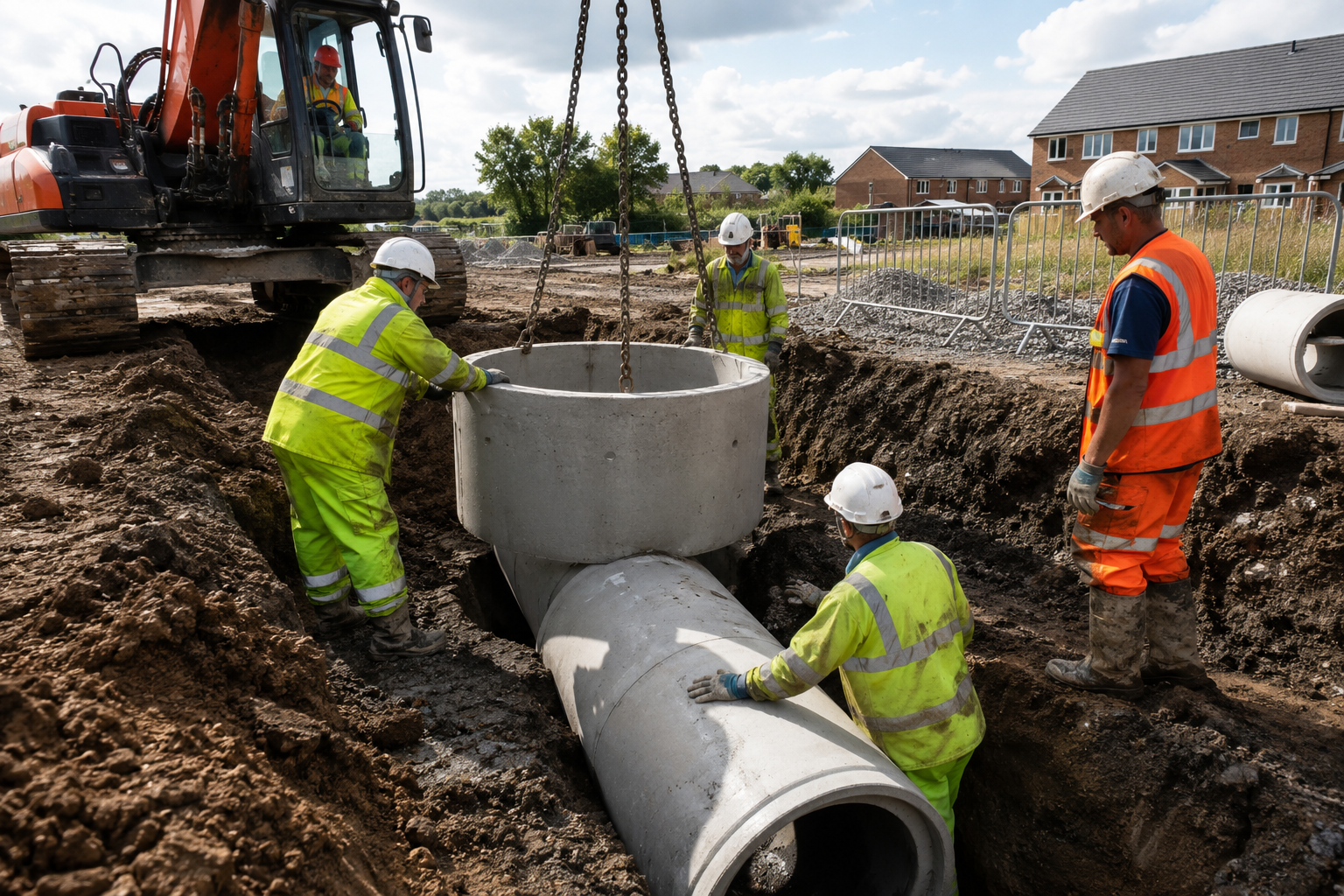 Drainage installation in a shored excavation on site