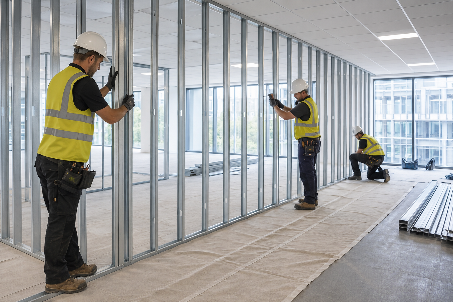 Commercial fit-out works in progress in a refurbished interior